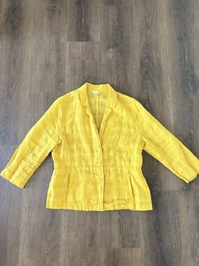 Eileen Fisher 100% Organic Linen Blazer Jacket M Yellow Career Lagenlook Minimal